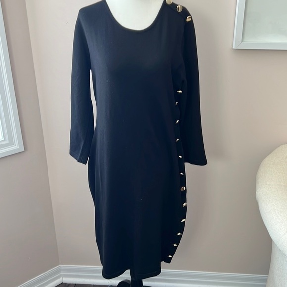 CALVIN Klein l NWT Black Dress with Gold Button Detail - Picture 1 of 5